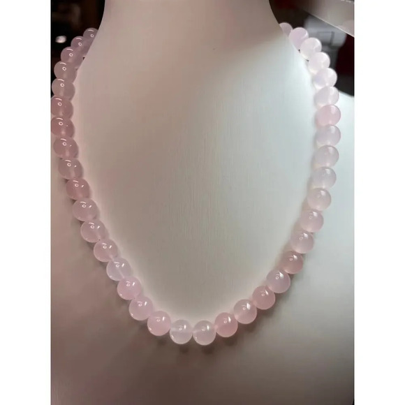 Rose quartz beaded necklace with sterling silver clasp - Picture 3 of 11